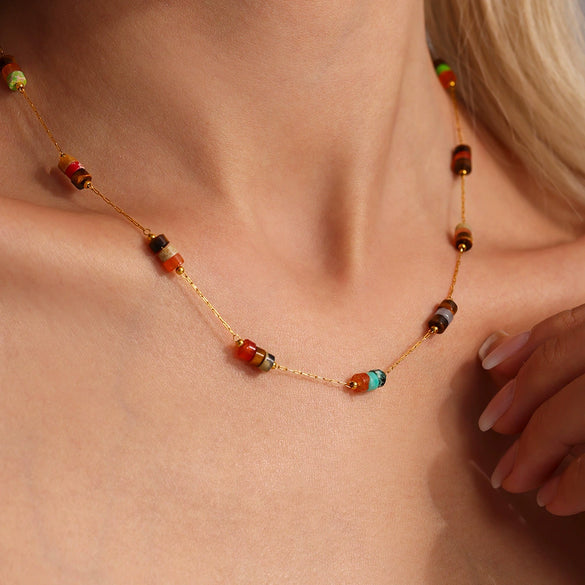 Handmade Natural Stone Beaded Necklace And Bracelet With Stainless Steel Light Luxury Niche Design Electroplated