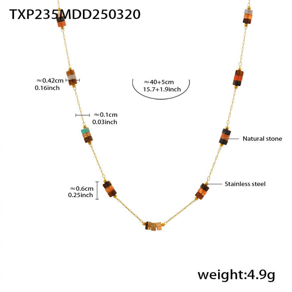 Handmade Natural Stone Beaded Necklace And Bracelet With Stainless Steel Light Luxury Niche Design Electroplated
