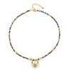 Handmade Natural Stone Beaded Necklace For Women Copper Turquoise Geometric Pendant Chain