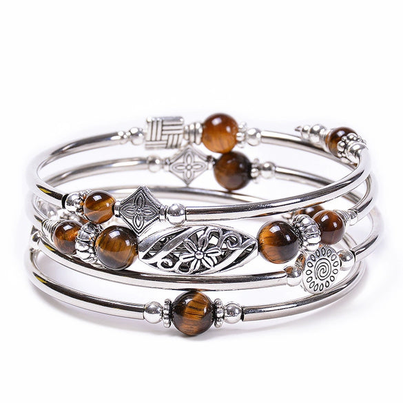 Handmade Natural Stone Beaded Wrap Bracelet Geometric Multilayer Bracelet For Women And Unisex