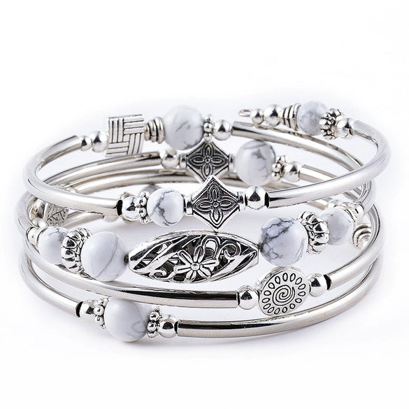 Handmade Natural Stone Beaded Wrap Bracelet Geometric Multilayer Bracelet For Women And Unisex