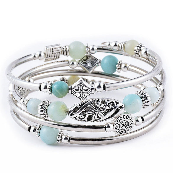 Handmade Natural Stone Beaded Wrap Bracelet Geometric Multilayer Bracelet For Women And Unisex