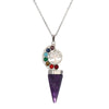 Handmade Natural Stone Cone Pendant Necklace With Tiger Eye And Amethyst On Stainless Steel O Chain Geometric Alloy Pendant For Women