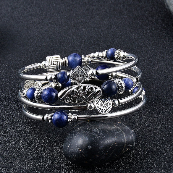 Handmade Natural Stone Layered Multi Loop Beaded Bracelet With Turquoise And Emperor Stone Geometric Style