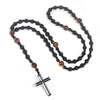 Handmade Natural Stone Obsidian Cross Pendant Rosary Necklace Casual Unisex Jewelry For Men And Women