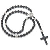 Handmade Natural Stone Obsidian Cross Pendant Rosary Necklace Casual Unisex Jewelry For Men And Women