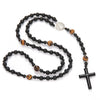 Handmade Natural Stone Obsidian Cross Pendant Rosary Necklace Casual Unisex Jewelry For Men And Women