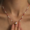 Handmade Natural Stone Rice Beads Necklace With French Niche Beads And Geometric Pattern Titanium Steel Chain Electroplating For Women