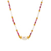 Handmade Natural Stone Rice Beads Necklace With French Niche Beads And Geometric Pattern Titanium Steel Chain Electroplating For Women