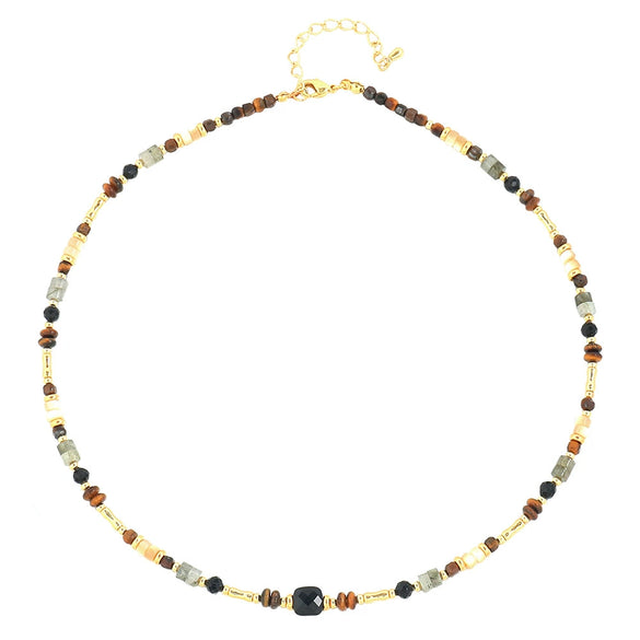 Handmade Natural Stone Shell Copper Geometric Beaded Necklace For Women