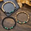 Handmade Natural Stone Wood Chip Coconut Shell Elastic Beaded Bracelet Geometric Style Unisex