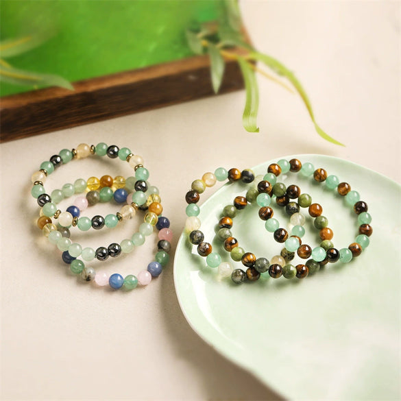 Handmade Natural Tiger Eye Stone Beaded Bracelet Geometric Style Unisex