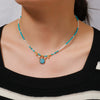 Handmade Natural Turquoise Beaded Clavicle Chain Necklace With Geometric Pattern Copper Gold Plated