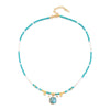 Handmade Natural Turquoise Beaded Clavicle Chain Necklace With Geometric Pattern Copper Gold Plated