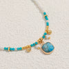 Handmade Natural Turquoise Beaded Clavicle Chain Necklace With Geometric Pattern Copper Gold Plated