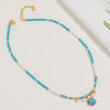Handmade Natural Turquoise Beaded Clavicle Chain Necklace With Geometric Pattern Copper Gold Plated
