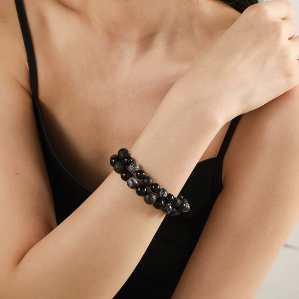 Handmade Natural Volcanic Stone Beads Bracelet Unisex Retro Style