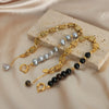 Handmade Niche Brass Freshwater Pearl Natural Stone Black Agate Geometric Bracelet For Unisex