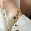 Handmade Niche Brass Freshwater Pearl Natural Stone Black Agate Geometric Bracelet For Unisex