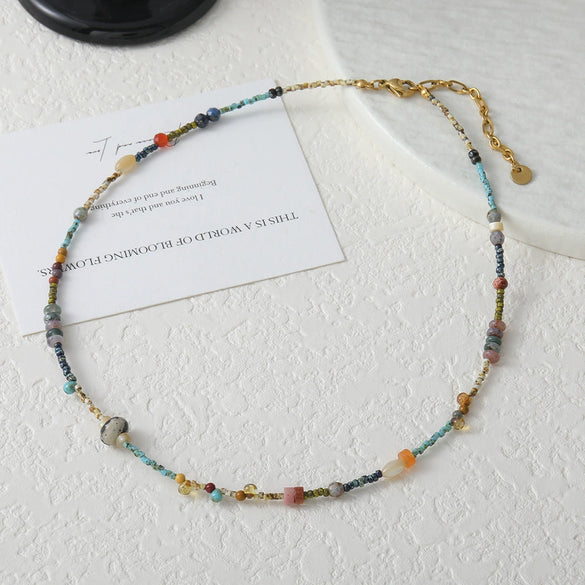 Handmade Niche Geometric Spotted Stone Shell Egg Yolk Stainless Steel Copper Clavicle Chain Necklace