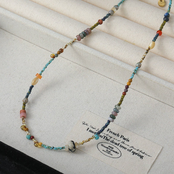 Handmade Niche Geometric Spotted Stone Shell Egg Yolk Stainless Steel Copper Clavicle Chain Necklace
