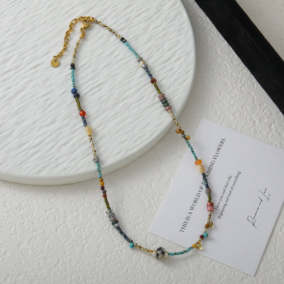 Handmade Niche Geometric Spotted Stone Shell Egg Yolk Stainless Steel Copper Clavicle Chain Necklace