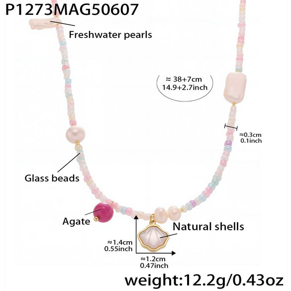 Handmade Oil Drop Flower Agate Abacus Beaded Clavicle Necklace For Girls Stainless Steel With Electroplating Geometric Shape
