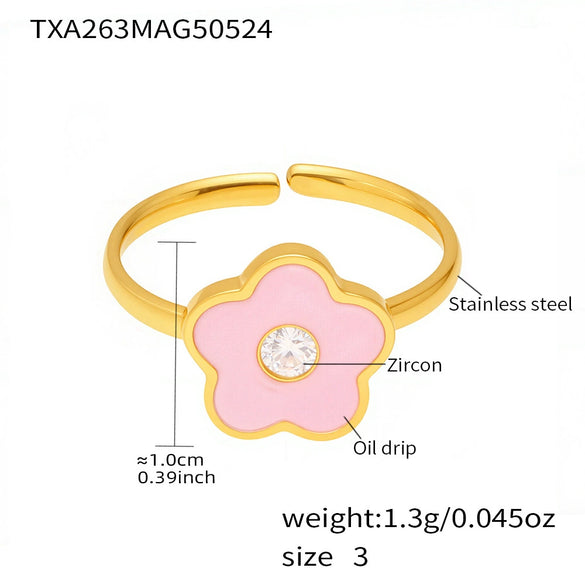 Handmade Oildropped Zircon Small Flower Stainless Steel Jewelry Set For Kids With Electroplating In Sweet Style