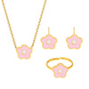 Handmade Oildropped Zircon Small Flower Stainless Steel Jewelry Set For Kids With Electroplating In Sweet Style