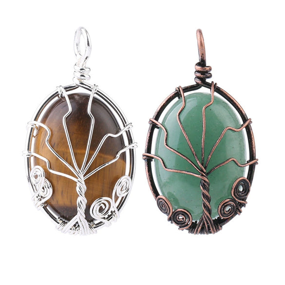 Handmade Oval Natural Amethyst And Pink Crystal Semi Precious Stone Pendant With Copper Wire Wrapped Electroplated Jewelry For Unisex