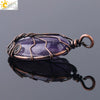 Handmade Oval Natural Amethyst And Pink Crystal Semi Precious Stone Pendant With Copper Wire Wrapped Electroplated Jewelry For Unisex