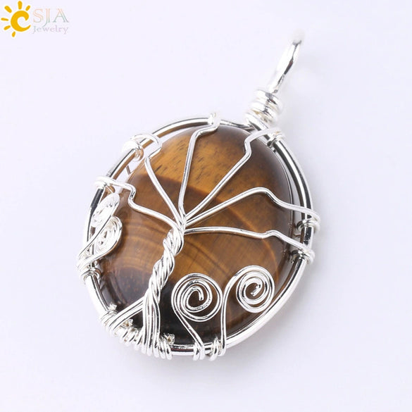 Handmade Oval Natural Amethyst And Pink Crystal Semi Precious Stone Pendant With Copper Wire Wrapped Electroplated Jewelry For Unisex