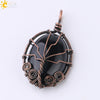 Handmade Oval Natural Amethyst And Pink Crystal Semi Precious Stone Pendant With Copper Wire Wrapped Electroplated Jewelry For Unisex