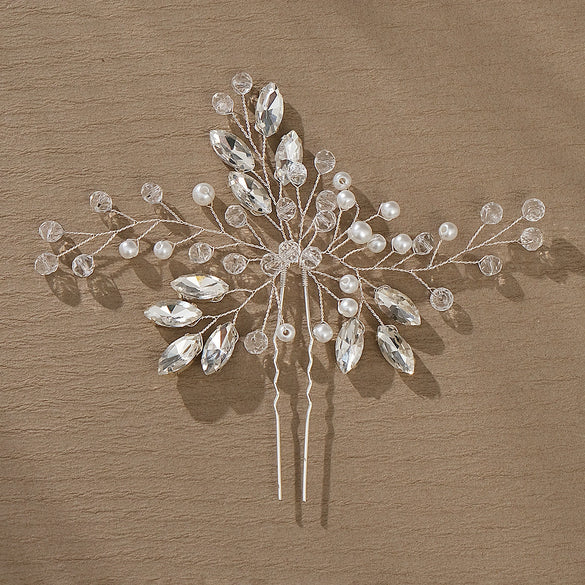 Handmade Pearl And Rhinestone Ushaped Hairpin With Flower Design Ancient Style Hair Accessories
