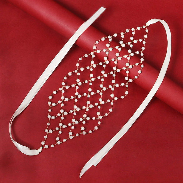 Handmade Pearl Beaded Bridal Crown Headband For Women Wedding Dress Hair Accessory