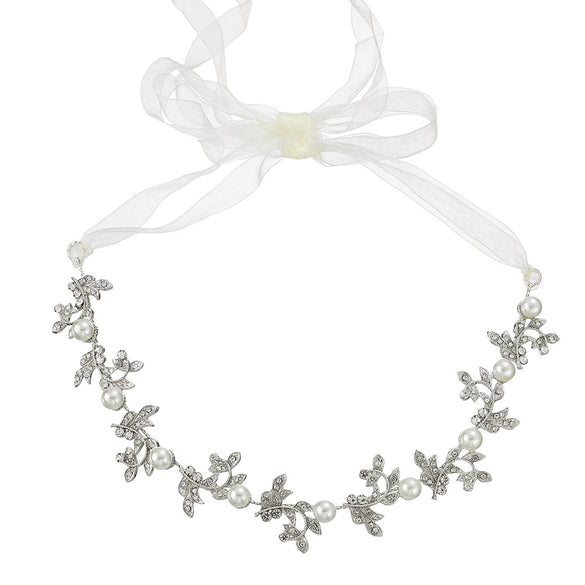 Handmade Pearl Bridal Hair Band With Alloy Leaf Soft Chain Geometric Headband For Women Wedding Hair Jewelry