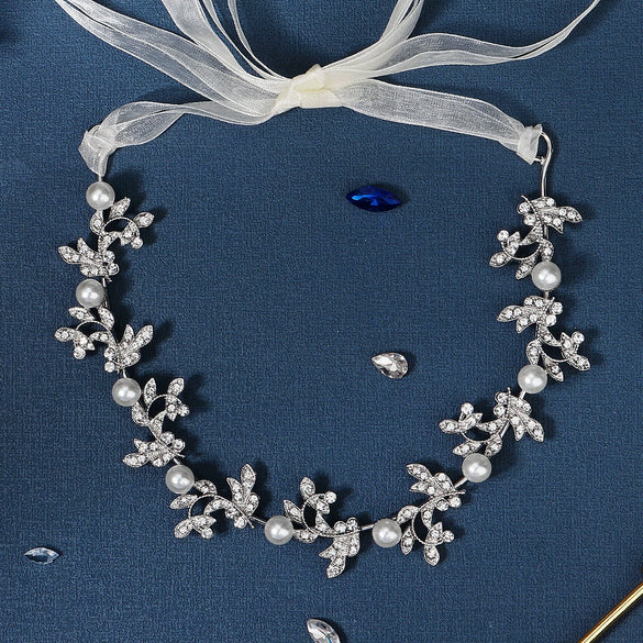 Handmade Pearl Bridal Hair Band With Alloy Leaf Soft Chain Geometric Headband For Women Wedding Hair Jewelry