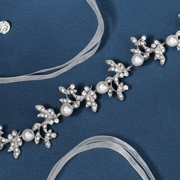 Handmade Pearl Bridal Hair Band With Alloy Leaf Soft Chain Geometric Headband For Women Wedding Hair Jewelry