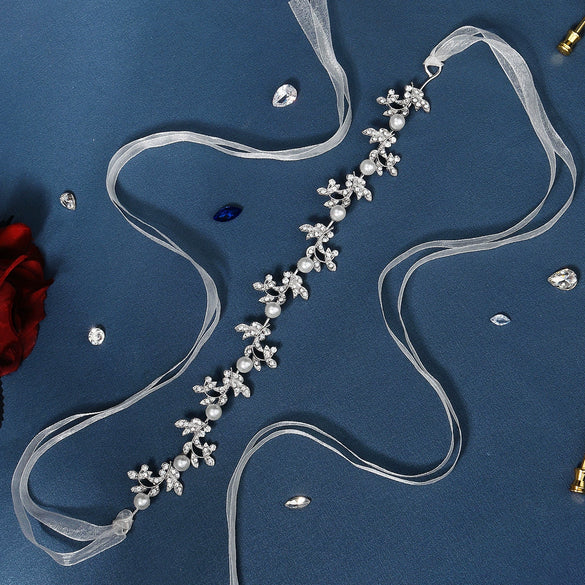 Handmade Pearl Bridal Hair Band With Alloy Leaf Soft Chain Geometric Headband For Women Wedding Hair Jewelry