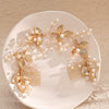 Handmade Pearl Bridal Hair Comb Pair With Leaf Design Rhombus Shape Simple Women's Bride Headdress Hair Accessories