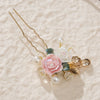 Handmade Pearl Ceramic Rose U Shaped Hairpin With Leaf Design Bridal Hair Accessory For Children