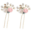 Handmade Pearl Ceramic Rose U Shaped Hairpin With Leaf Design Bridal Hair Accessory For Children