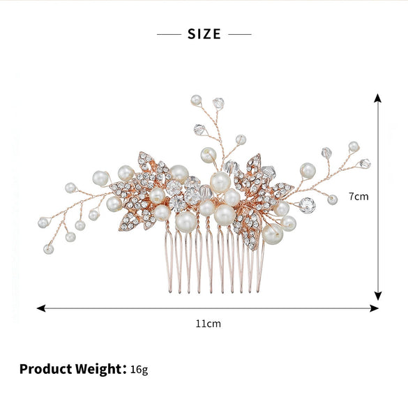 Handmade Pearl Crystal Alloy Hair Comb Bridal Hair Accessory With Leaf Design For Wedding And Cheongsam Styling