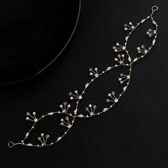 Handmade Pearl Crystal Cross Doublelayer Hairband Copper Wire Braided Women's Hair Accessories