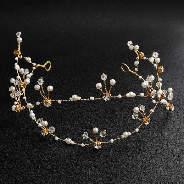 Handmade Pearl Crystal Cross Doublelayer Hairband Copper Wire Braided Women's Hair Accessories