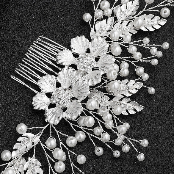 Handmade Pearl Flower Bridal Hair Comb Retro Elegant Wedding Hair Accessory For Women