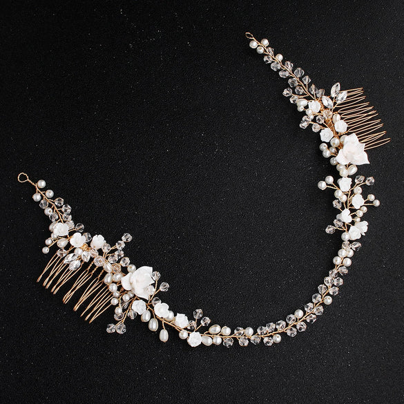 Handmade Pearl Flower Bridal Hair Comb Wedding Headdress Retro Women's Hair Accessory Pair