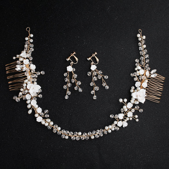 Handmade Pearl Flower Bridal Hair Comb Wedding Headdress Retro Women's Hair Accessory Pair