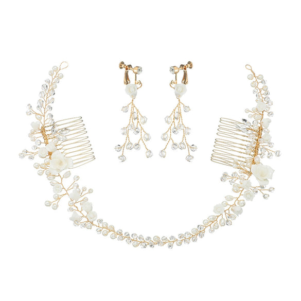 Handmade Pearl Flower Bridal Hair Comb Wedding Headdress Retro Women's Hair Accessory Pair