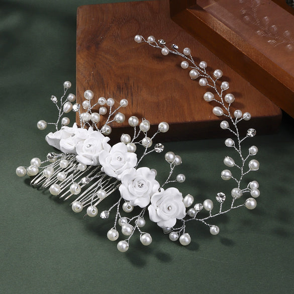Handmade Pearl Flower Hair Comb Bridal Headdress Wedding Hair Accessory For Women